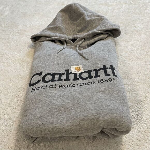 Vtg Carhartt Hoodie Hard At Work Since 1889 Logo Sweatshirt Gray Mens S Small - Picture 9 of 13